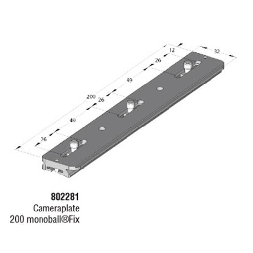 Arca Swiss MonoballFix 200 plate with 3 1/4 "fasteners, Length 200mm x Width 32mm; center distance 20-170mm